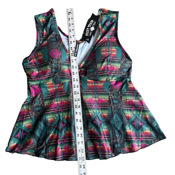 CRAZY TRAIN River Bend Tankini Swimsuit Top NWT Western Aztec Lined Medium - Picture 5 of 6